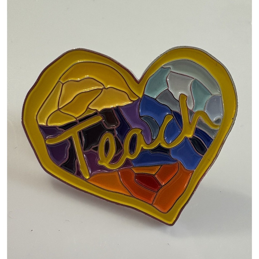 Penzey's Teach Heart Stain Glass Enamel Pin Pinback Lapel Brooch